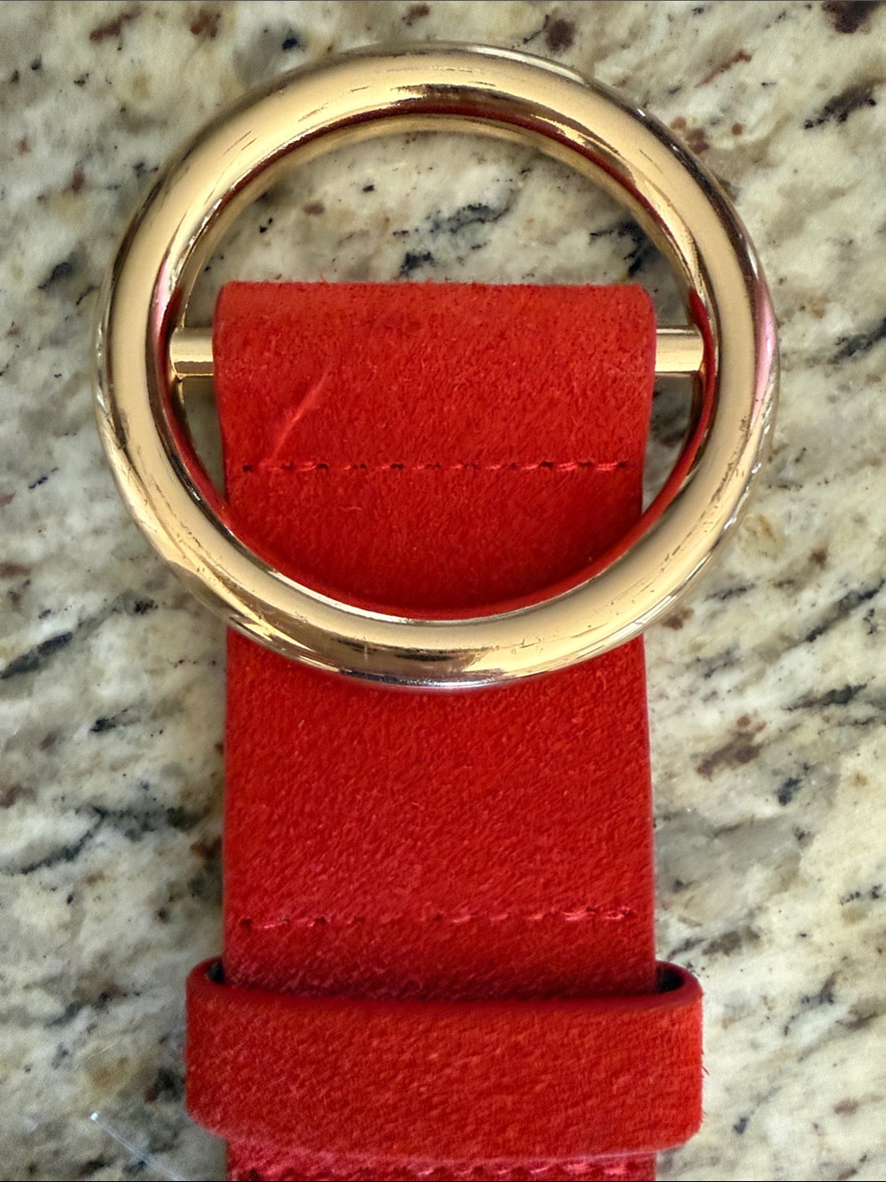 Frame Denim Le Circle Belt Red Suede with Gold Tone Round Buckle Sz L - Picture 2 of 13